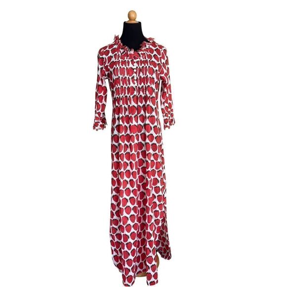 AT LAST STRAWBERRY BLOCK PRINT MADE IN INDIA MAXI DRESS SIZE 10 - Picture 1 of 9